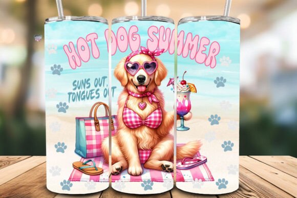Hot Dog Summer Tumbler Wrap PNG: A Balanced Look at the Golden Retriever Beach Design